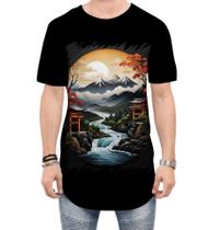 Camiseta Longline Paisagem Oriental Portão Torii 11