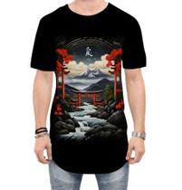 Camiseta Longline Paisagem Oriental Portão Torii 9