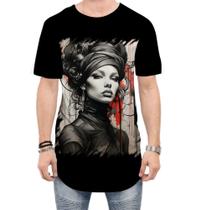 Camiseta Longline Pintura a Carvão Mulher Arte Esfumaçada 6