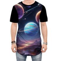 Camiseta Longline Planetas Universo Neon Estrelas Galaxias 1