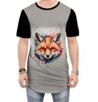 Camiseta Longline Raposa Fox Ilustrada Abstrata Cromática 1