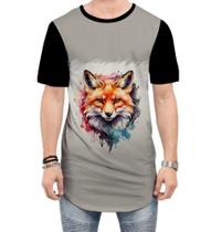 Camiseta Longline Raposa Fox Ilustrada Abstrata Cromática 2