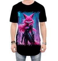 Camiseta Longline Raposa Humanóide Vaporwave 2 Camiseta Longline Raposa Humanóide Vaporwave 2