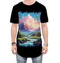Camiseta Longline Templo Budista Anime Buda 7 Camiseta Longline Templo Budista Anime Buda 7