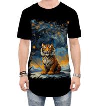 Camiseta Longline Tigre Noite Estrelada Van Gogh 2