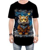 Camiseta Longline Tigre Noite Estrelada Van Gogh 3