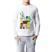 Camiseta Looney Toones Lisa Básica Manga Longa Masculino