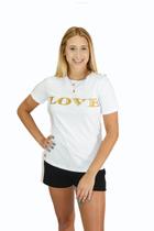 Camiseta Love Feminina com Botões Dourados Nos ombros