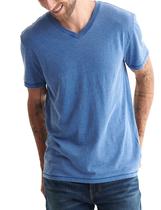 Camiseta Lucky Brand Venice Burnout com decote em V para homens - azul