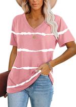Camiseta Lunivop de Verano con Cuello en V y Manga Corta a Rayas Camiseta Lunivop de Verano con Cuello en V y Manga Corta a Rayas