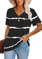 Camiseta Lunivop Mujer Cuello V Manga Corta a Rayas Casual Camiseta Lunivop Mujer Cuello V Manga Corta a Rayas Casual