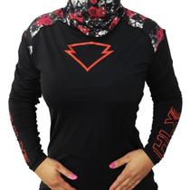 Camiseta m.longa 2 pele moving rosas vermelhas 3g feminina de motoqueira