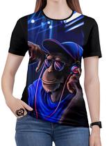 Camiseta Macaco Feminina Animal blusa Azul