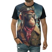 Camiseta Macaco Piloto Aviador Camisa Avião Aviação Altura