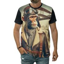 Camiseta Macaco Piloto Aviador Camisa Avião Aviação Arte