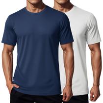 Camiseta MAGCOMSEN Dry Fit para homens, pacote com 2 unidades, branca e azul marinho UPF 50+ Camiseta MAGCOMSEN Dry Fit para homens, pacote com 2 unidades, branca e azul marinho UPF 50+