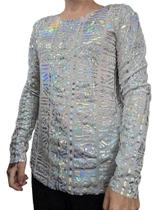 Camiseta Maia Branca Manga Longa com Estampa Holográfica