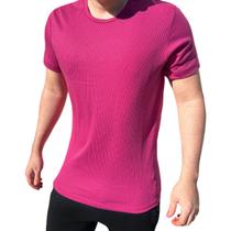 Camiseta Malha Canelada Slim Fit Manga Curta Masculina Rosa - AUSTIN CLUB