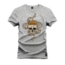 Camiseta Malha Premium Estampada Unissex Caveira Coroa