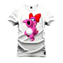 Camiseta Malha Premium Estampada Unissex Dino Rosa