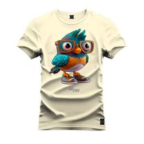 Camiseta Malha Premium Estampada Unissex Passaro Nerd