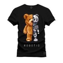 Camiseta Malha Premium Estampada Unissex Urso Robotic