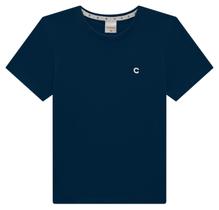 Camiseta Manga Curta Básica Bordado Menino Algodão Marinho