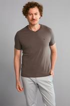 Camiseta Manga Curta Básica Malha Slim Fit - Marrom Telha Camiseta Manga Curta Básica Malha Slim Fit - Marrom Telha