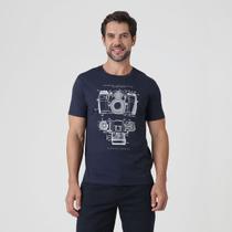Camiseta Manga Curta Estampa Câmera Fotografica Azul - Id Casual