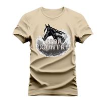 Camiseta Manga Curta Gola Redonda Confortável Country Cavalo