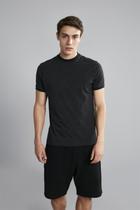 Camiseta Manga Curta Malha Slim Fit - Preto / Cinza Chumbo