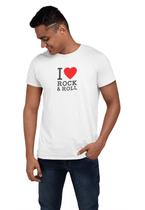 Camiseta Manga Curta Moreninha Estampa I Love Rock & Roll com Gola Redonda