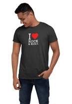 Camiseta Manga Curta Moreninha Estampa I Love Rock & Roll com Gola Redonda