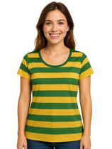 Camiseta Manga Curta Torcedora Brasil Listrada Verde Amarela