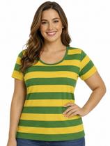 Camiseta Manga Curta Torcedora Brasil Listrada Verde Amarela