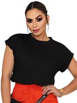 Camiseta Manga Dobrada Blusinha Feminina Tshirt Blusa Algodão