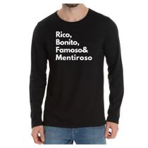 Camiseta Manga Frase Rico Bonito Famoso Mentiroso Camiseta Manga Frase Rico Bonito Famoso Mentiroso