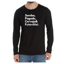 Camiseta Manga Frase Samba pagode cerveja futevôlei