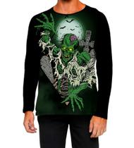 Camiseta Manga Longa Ads Zumbi Cemitério Terror Halloween