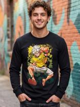 Camiseta Manga Longa Anime OPC Monkey Luffy Copa 2026 Brasil Tamanho:08Cor:Preto