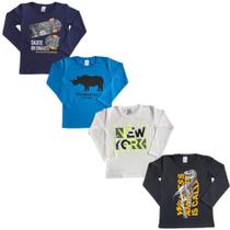 Camiseta Manga Longa Bebê Menino Infantil Meia Malha Masculino Estampada 4/6/8 Lookinhos