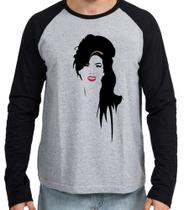 Camiseta Manga Longa blusa Amy Winehouse sorriso rock Camiseta Manga Longa blusa Amy Winehouse sorriso rock