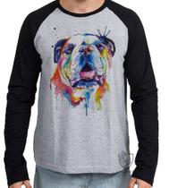 Camiseta Manga Longa blusa Cachorro Bulldog