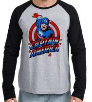 Camiseta Manga Longa blusa Capitão América Cartoon Camiseta Manga Longa blusa Capitão América Cartoon