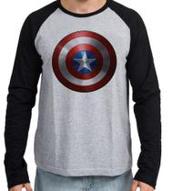 Camiseta Manga Longa blusa Capitão América Escudo Marvel