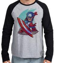 Camiseta Manga Longa blusa Capitão America Geek