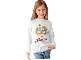 Camiseta manga longa blusa de frio Infantil Arraiá festa junina em familia Branca