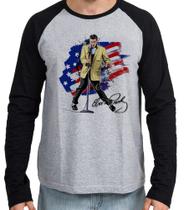 Camiseta Manga Longa blusa Elvis Presley bandeira EUA