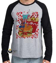 Camiseta Manga Longa blusa fast food com super heróis