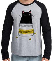 Camiseta Manga Longa blusa gatinho antidepressivo